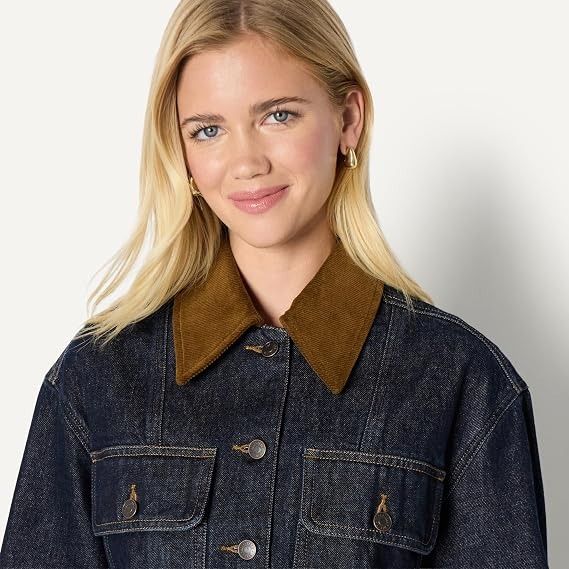 Denim Jacket With Brown Corduroy Collar image 1